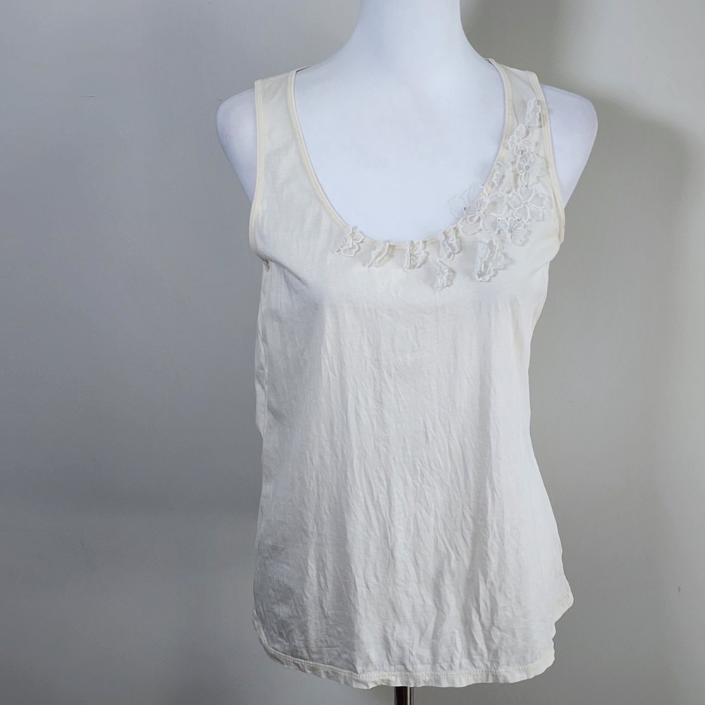 J.Crew Floral Applique Tank Top Womens XS Ivory Cotton Feminine Fairycore Fairy